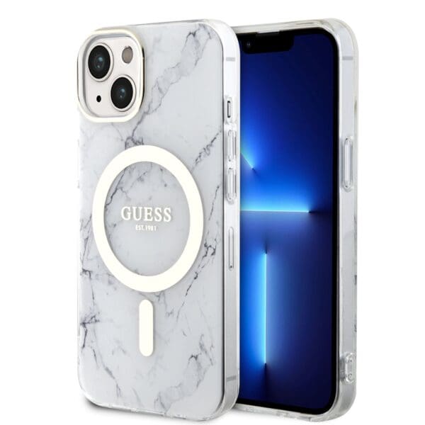 Guess IML Marble MagSafe White Kryt iPhone 13
