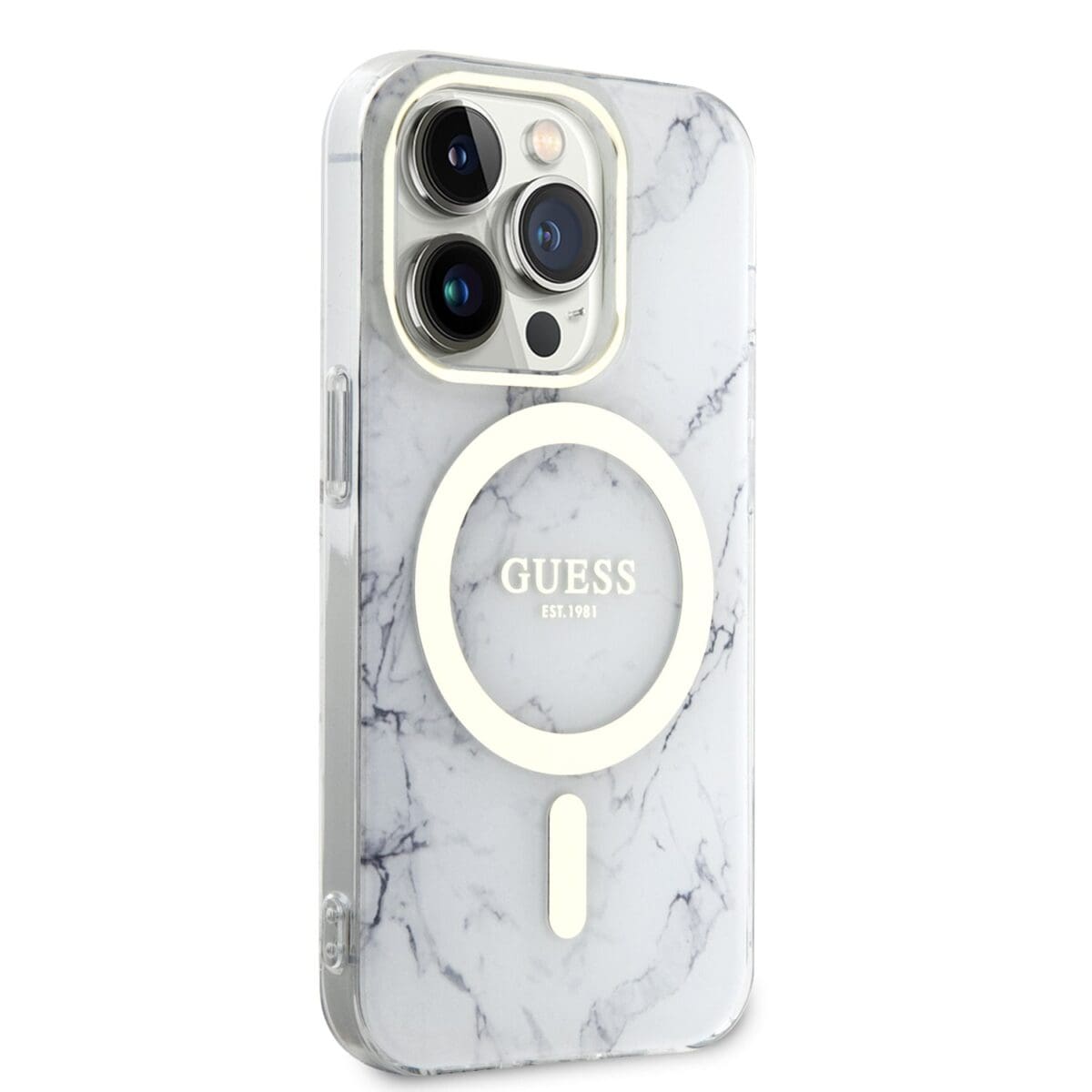 Guess IML Marble MagSafe White Kryt iPhone 13 Pro