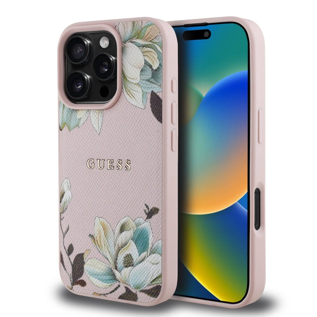 Guess PU Grained Magnolia MagSafe Pink Kryt iPhone 16 Pro
